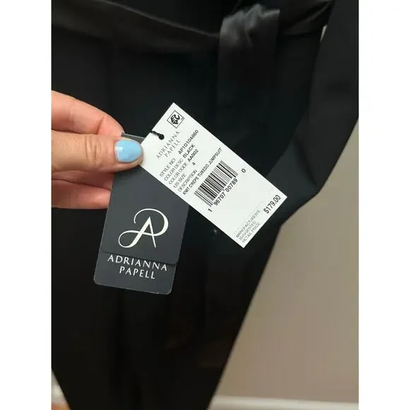 NEW NWT Adrianna Papell Womens Stretch Crepe Tuxedo Jumpsuit Sequin Lapel size 4 - Picture 6 of 8